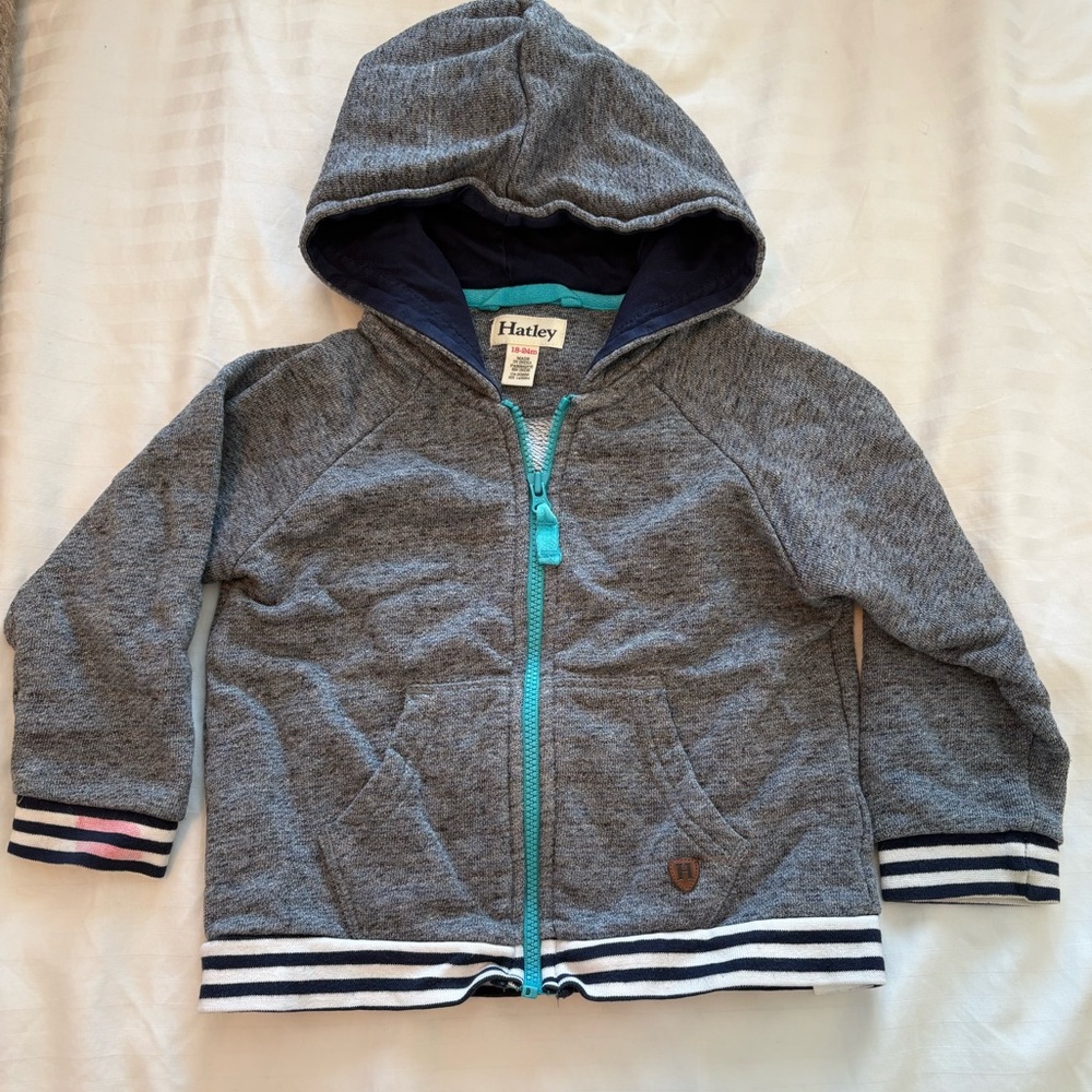 Hatley Charcoal and Teal Kids Hoodie